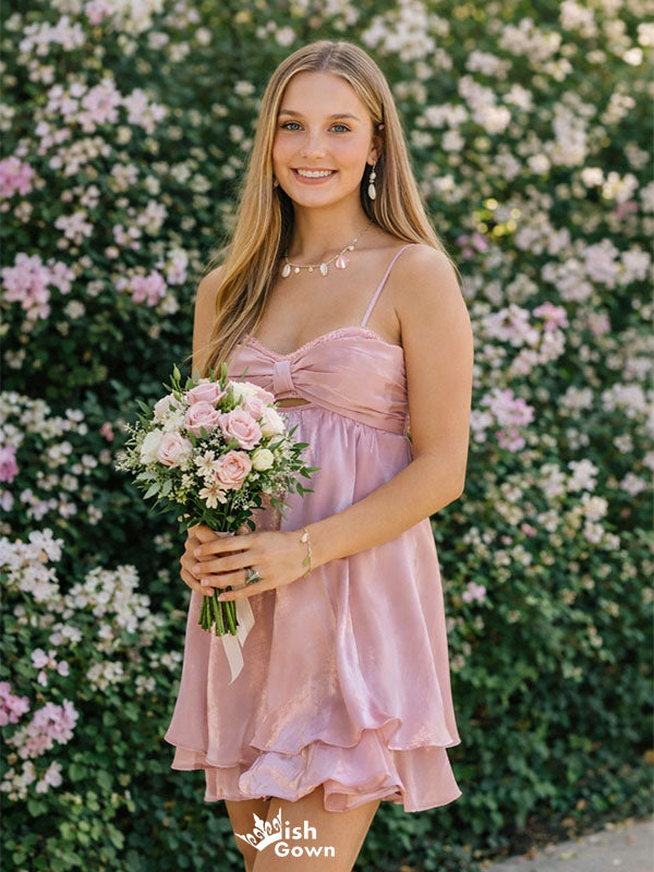 Pretty Pink Satin Homecoming Dress Sleeveless Sweetheart Neck A-Line Short Cocktail Gown, EPT722