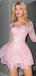 Sexy Pink Sweetheart Long Sleeve Lace A-Line Short Homecoming Dresses For Party, EPT663