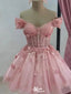 Elegant Floral Pink Off-Shoulder Short Sleeveless Homecoming Dresses For Birthday Party, EPT695