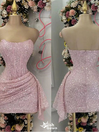 Sexy Pink Sweetheart Sleeveless Mermaid Sequin Short Homecoming Dresses For Party , EPT660