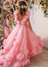 Cute Pink V-Neck Floral Long A-Line Flower Girl Dress , FG027