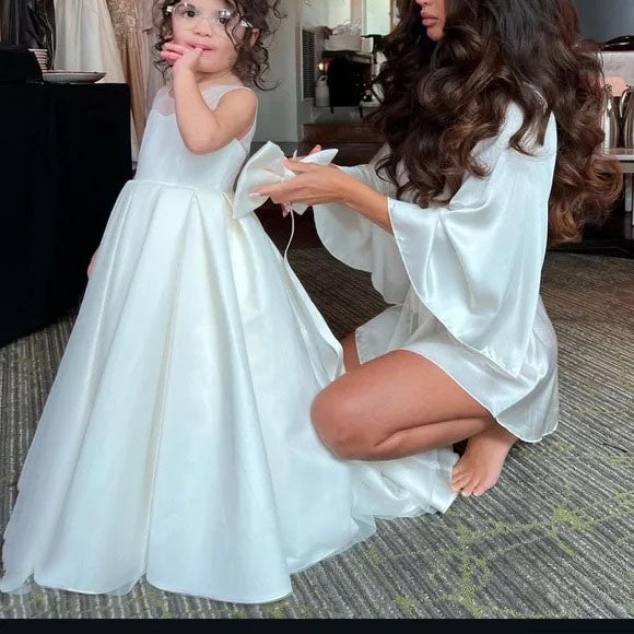 Cute White Jewel Sleeveless Floral Long A-Line Flower Girl Dress,FG028