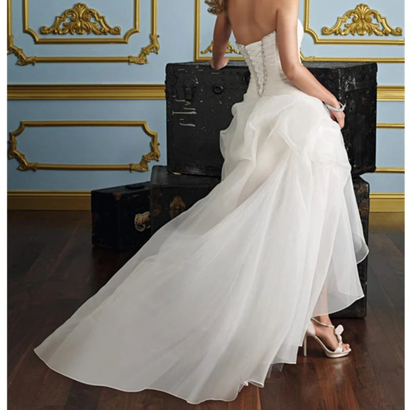 Popular White High-Low Mermaid Long Wedding Dresses With Sweep Trailing ,WDH172