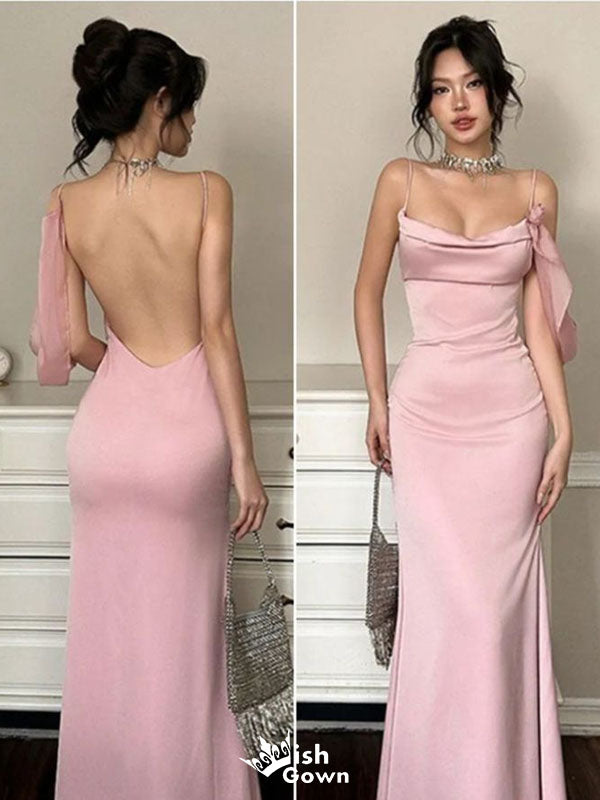 Elegant Pink Spahetti Strap Mermaid Long Prom Dress Ideas, Evening Party Dresses ,WGP1874