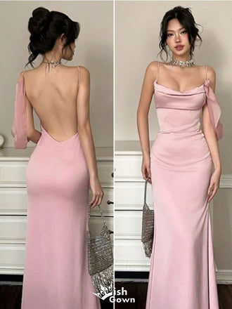 Elegant Pink Spahetti Strap Mermaid Long Prom Dress Ideas, Evening Party Dresses ,WGP1874
