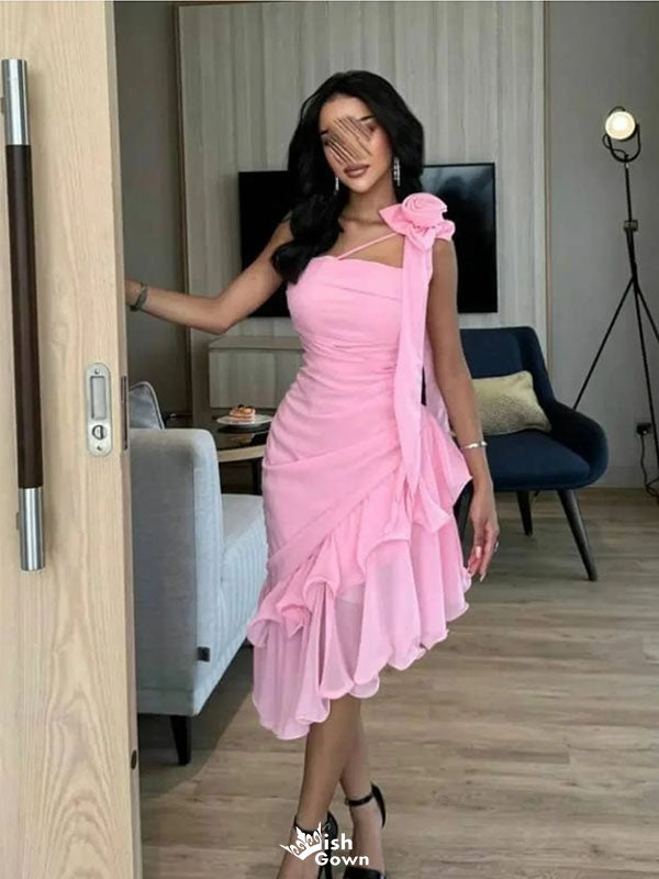 Elegant Pink One-Shoulder Mermaid  Sleeveless Long Prom Dress Ideas, Evening Party Dresses,WGP1684