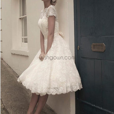 New Arrival lace with short sleeve knee-length elegant casual homecoming prom gown dresses, BD00149