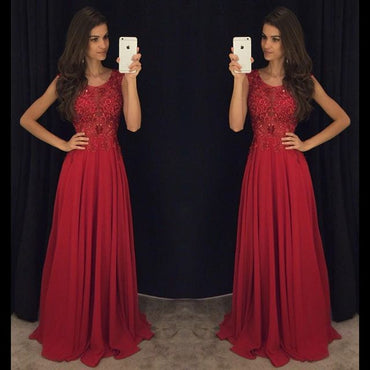 Red Cheap Formal A Line Modest Floor Length Chiffon Prom Dress, WG287
