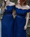 Royal Blue Cap Sleeve Lace Elegant Long Wedding Bridesmaid Dresses, WG363