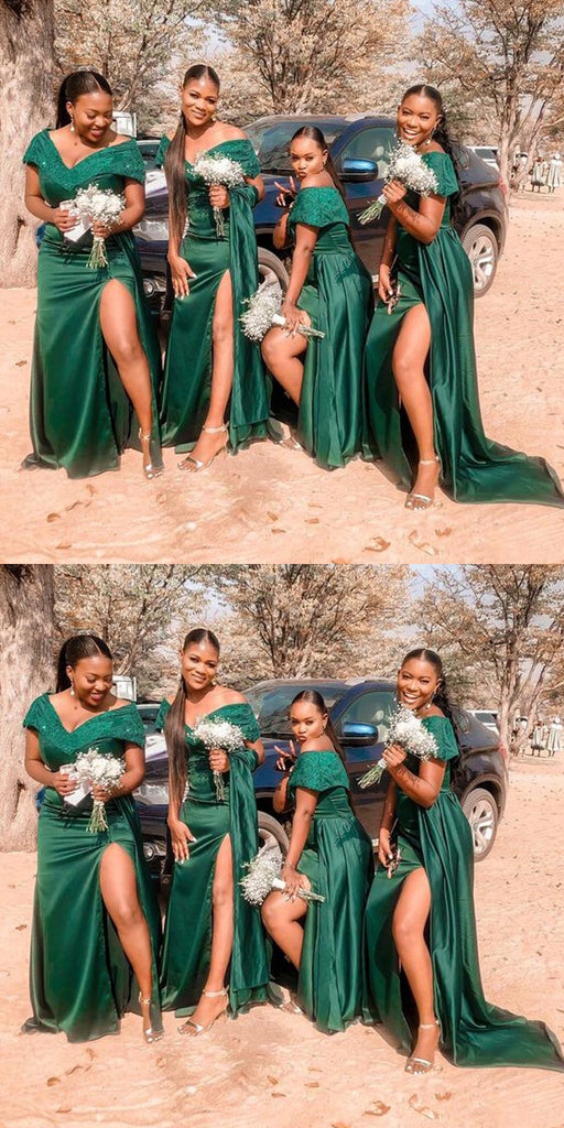 Sexy Mermaid Off Shoulder V-neck Side Slit Maxi Long Bridesmaid Dresses, WGM150