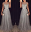 Grey Beaded Top Shinning Tulle Elegant Cheap Long Prom Dresses, WG718