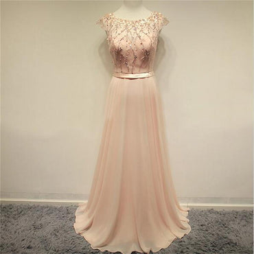 Lovely Beautiful Chiffon Cap Sleeves Cheap Party Cocktail Evening Long Prom Dress, PD0194