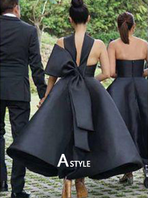 Unique New Arrival Black Ankle Length Wedding Party Bridesmaid Dresses with Bow, WG445