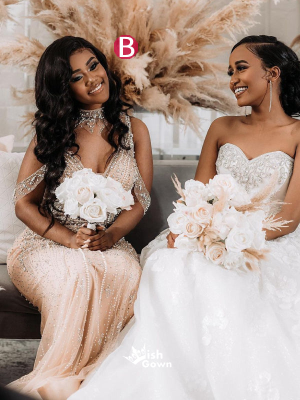 Gorgeous Champagne Gold Multiple Types Pleats Satin Mermaid Bridesmaid Dresses, WGM066