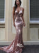 Mermaid Sparkly Pink Sequin Open Back Appliques Trim With Trailing Evening Long Prom Dresses, WGP087