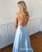 Blue Open Back Side Slit Popular Long Prom Dresses, MD1118