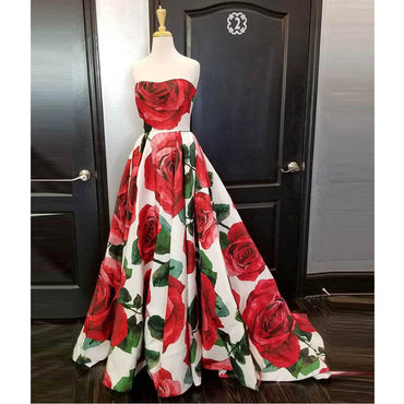 Formal A Line Satin Flowers Cheap Long Prom Dresses, SG135